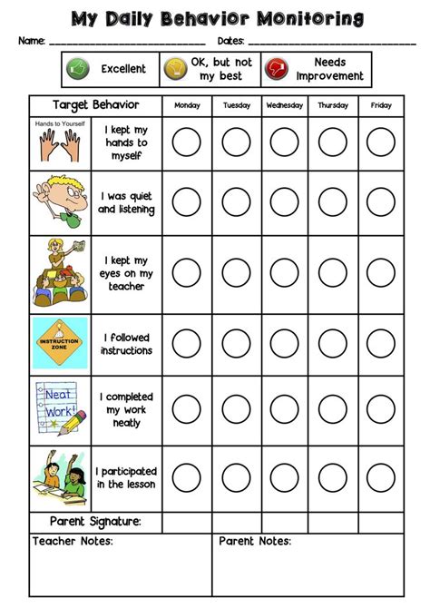 Behavior Chart For Classroom Template