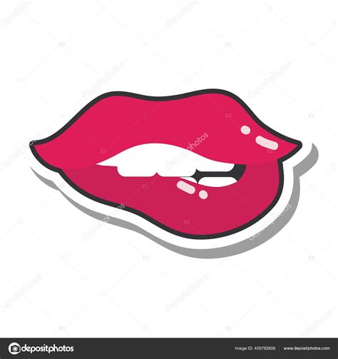 Pop Art Mouth And Lips Biting Her Red Lips Line And Fill Icon Stock Vector Image By ©stockgiu