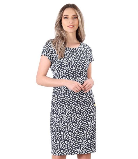 Elastic Cotton Dress With Side Pockets Navy Blue Yokko