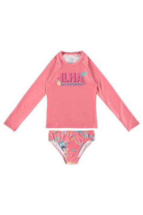 Conjunto Infantil Menina Estampada Uv50 Malwee Kids Rosa