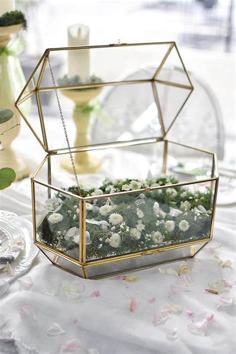 Large Geometric Glass Wedding Card Box Keepsake Recipe Etsy
