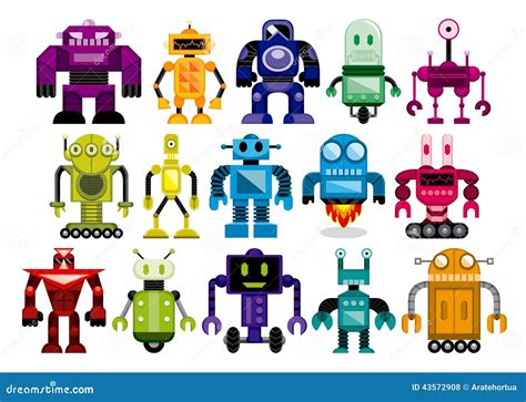 Set Of Different Cartoon Robots Isolated Stock Illustration