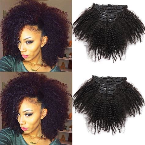 Amazon Com Inch Afro Kinky Curly Clip In Human Hair Extensions Pcs Set Natural Kinky Curly