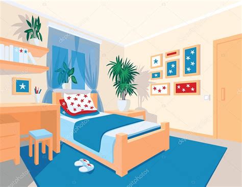 Colorful Interior Of Bedroom In Flat Cartoon Style — Stock Vector