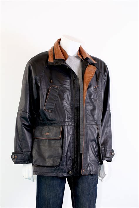 Mens Black Leather Contrast Parka Coat Radford Leather Fashions