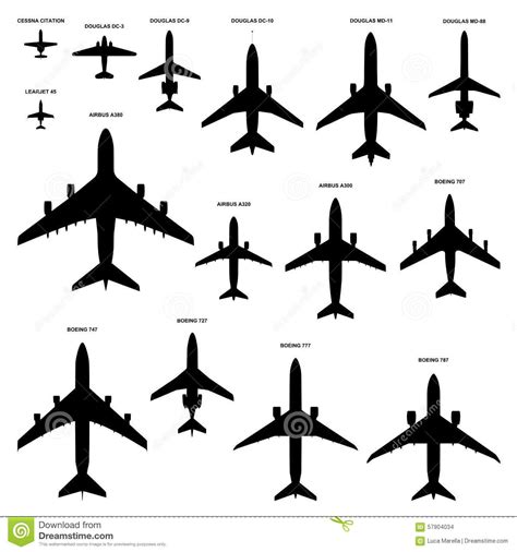 Airplanes Silhouettes Vector Collection Commercial Passenger Top View