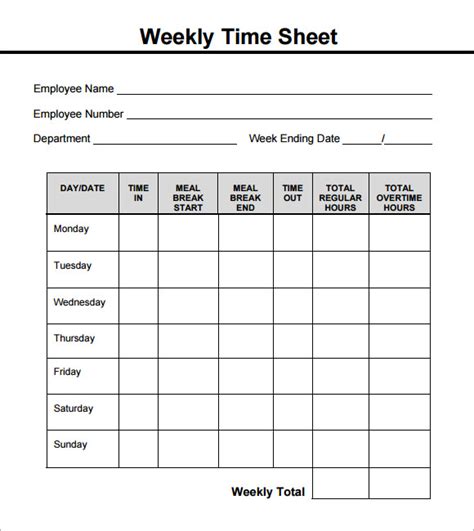 Weekly Timesheet Template 8 Free Download In Pdf