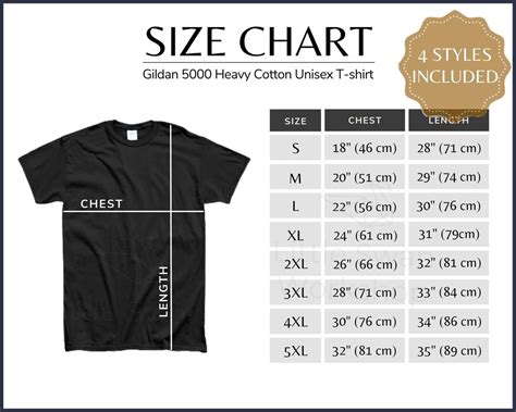 Gildan 5000 Size Chart Inch And Cm Metric Size Guide G500 Size Table Etsy