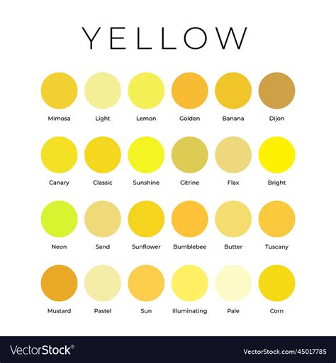 Yellow Color Shades Swatches Palette With Names Vector Image