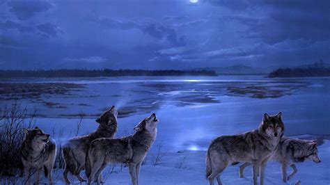 Wolves On Winter Night
