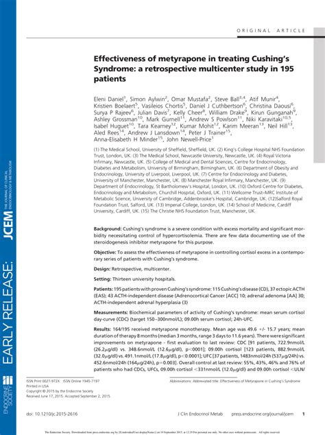 Pdf Effectiveness Of Metyrapone In 195 Patients With Cushings Syndrome