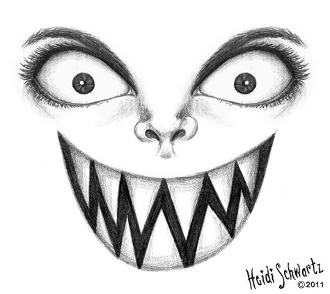 A Drawing Of An Evil Clowns Face With Big Eyes And Fangs On It