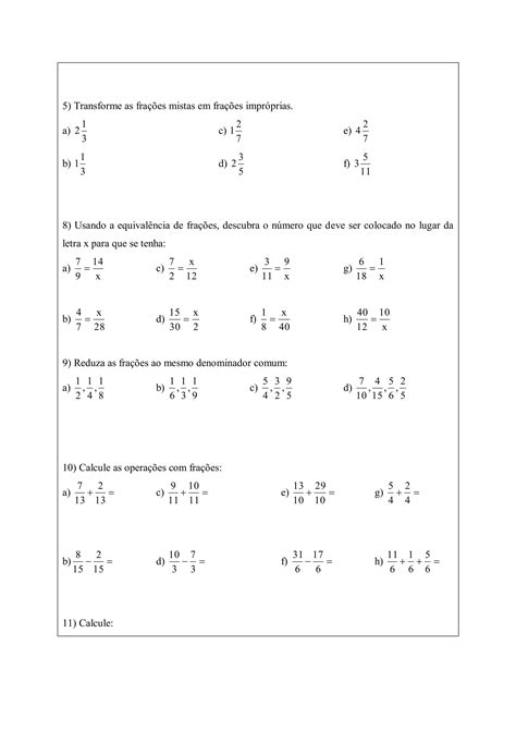 Fração 6 Ano Exercícios