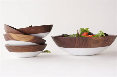 Wooden Salad Bowl Set Of 5 White Summer Party By Willfulgoods