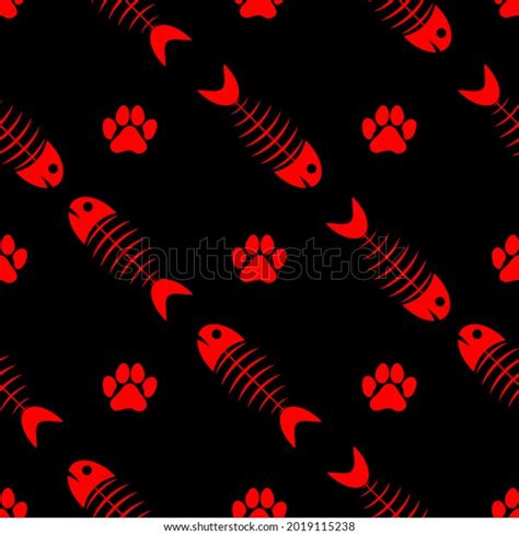 Cat Paw Footprint Fish Skeleton Seamless Stock Illustration 2019115238