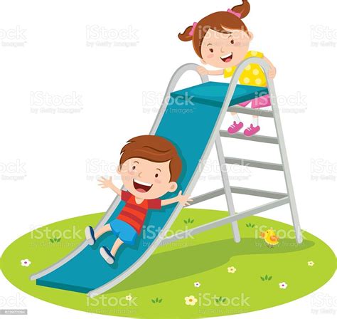 Children Playing On Slide Stock Vector Art And More Images Of Boys