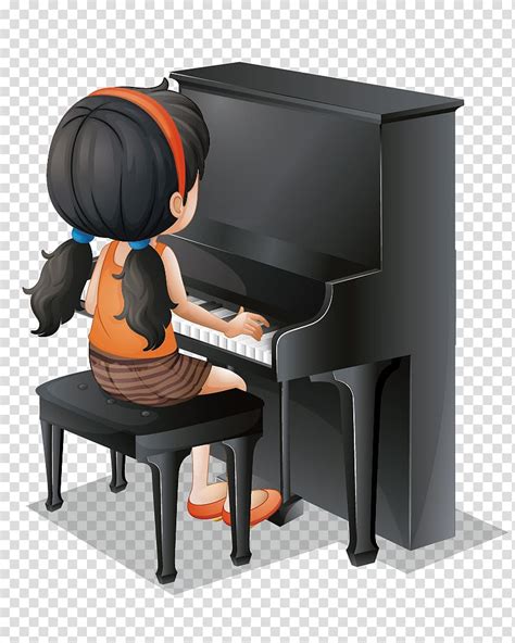 Hand Painted Cartoon Playing Piano Girl Transparent Background Png