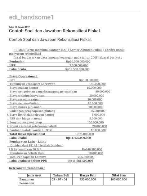 Contoh Soal Rekonsiliasi Fiskal Dan Jawabannya 44 Koleksi Gambar