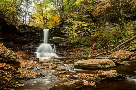 Hd Wallpaper Autumn Forest River Stones Waterfall Pa