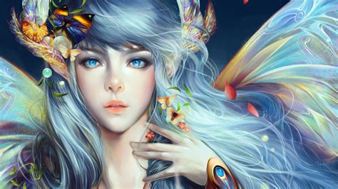 wallpaper 1920x1080 px indah biru mata menghadapi peri fantasi bunga gadis rambut