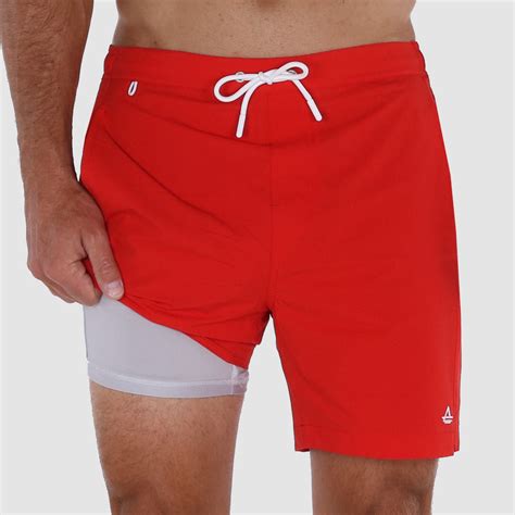 Men S 6 Inseam Swim Trunks With Compression Liner In Color Red