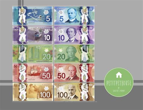 Printable Play Money For Kids Canadian Dollar Cad Money Double Etsy