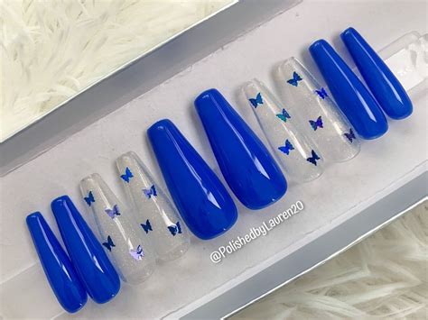 Blue Butterflies Press On Nails Choose Your Shape Etsy In 2022