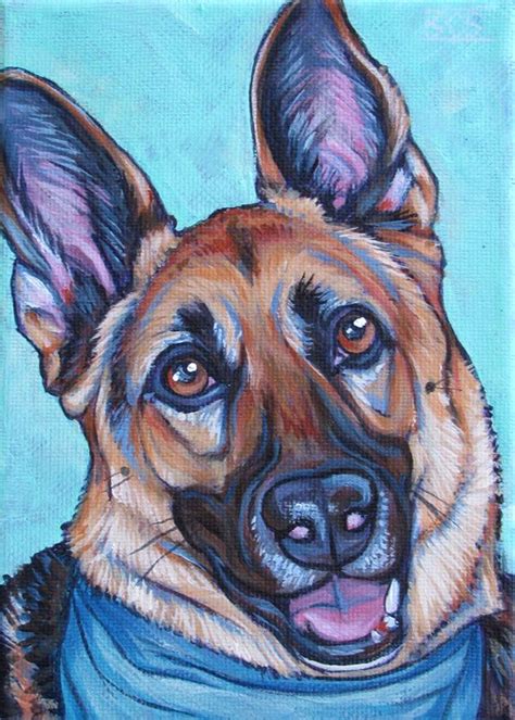 Instapainting offers 100% handpainted custom pet portraits; Koozy the German Shepard Dog Custom Pet Portrait with ...