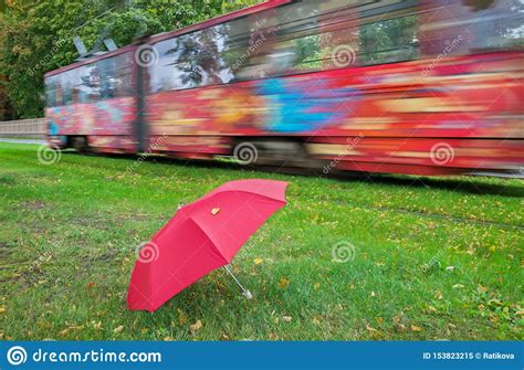 Red Umbrella On A Street Stock Image Image Of Destination 153823215