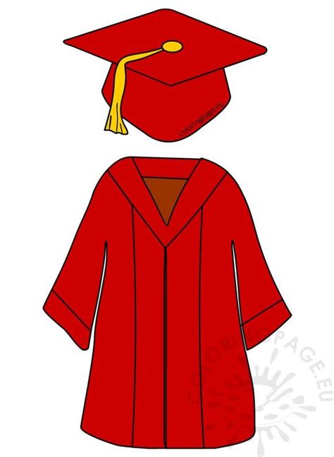 A Red Graduation Gown With A Yellow Tassel On The Cap And Gown Is Shown
