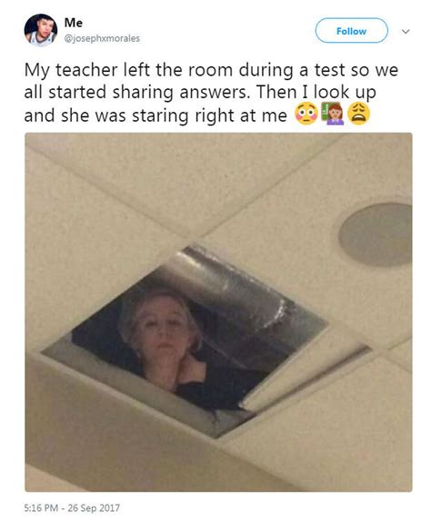 Student Taking A Test Finds Teacher Spying On Class From The Ceiling