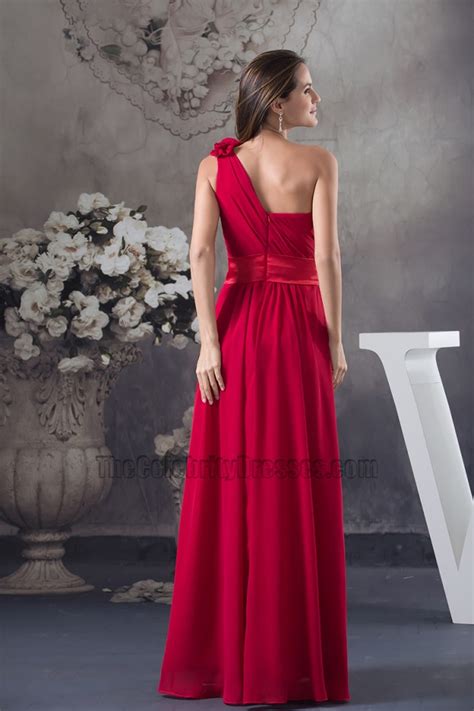 Red One Shoulder Chiffon Prom Gown Evening Formal Dresses