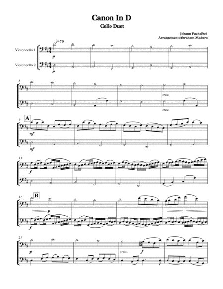 Canon In D For Cello Free Music Sheet