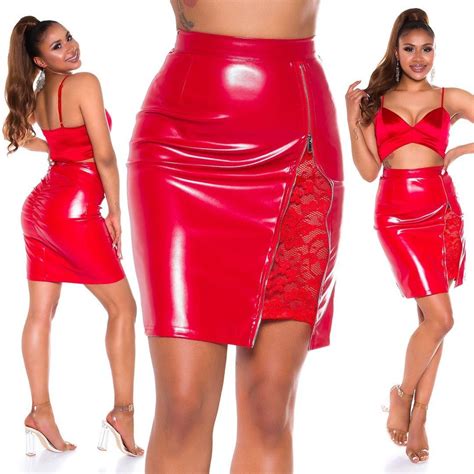 Comprar Falda Imitación Piel Rojo Faldas Minifaldas