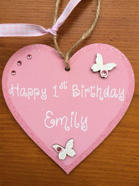 Personalised Wooden Hanging Heart 1st Birthday T Hanging Hearts