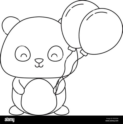 Cute Panda Bear With Balloons Over White Background Vector