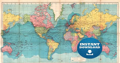 Large Antique World Map Poster Kinderzimmer 2018