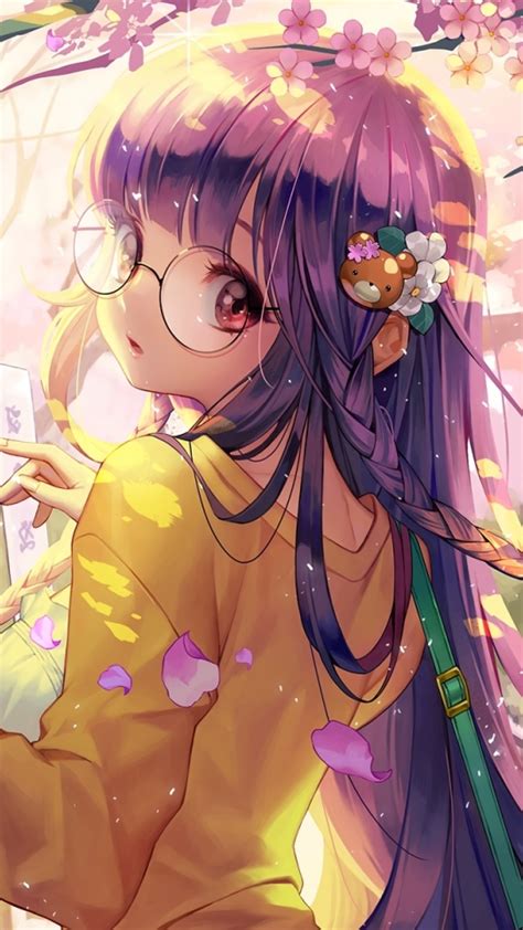 Wallpaper Glasses Anime Girl Cute Sakura Tree Furyou Michi Gang