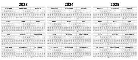 2023 2024 2025 Calendar Template Blank Yearly Calendar Template In