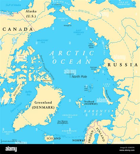 Arctic Ocean Map With North Pole And Arctic Circle Arctic Region Map