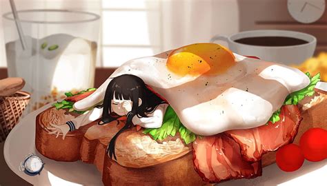 D Girl Food Anime Manga Yuzua Breakfast Hd Wallpaper Peakpx