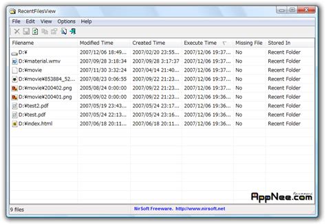 Recentfilesview Recently Opened Files List Viewer Appnee Freeware