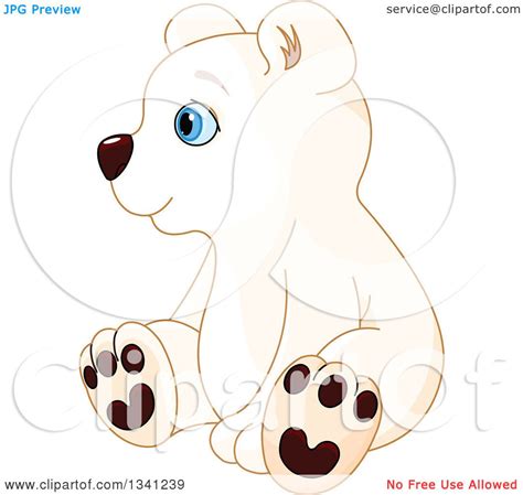 Clipart Of A Cute Baby Polar Bear Cub Sitting And Facing Left Royalty