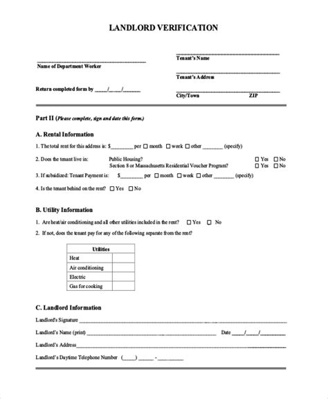 Free Printable Landlord Verification Form Printable Forms Free Online