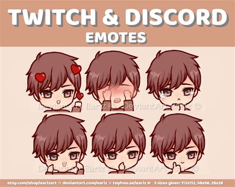 Twitch Discord Emotes Pack 6 Cute Brown Hair Chibi Boy Etsy