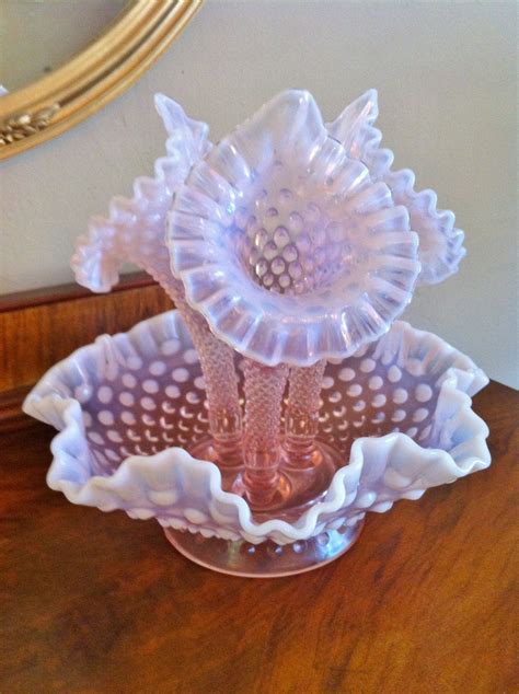 Vintage Fenton Pink Opalescent Hobnail Epergne Bowl With Three Etsy