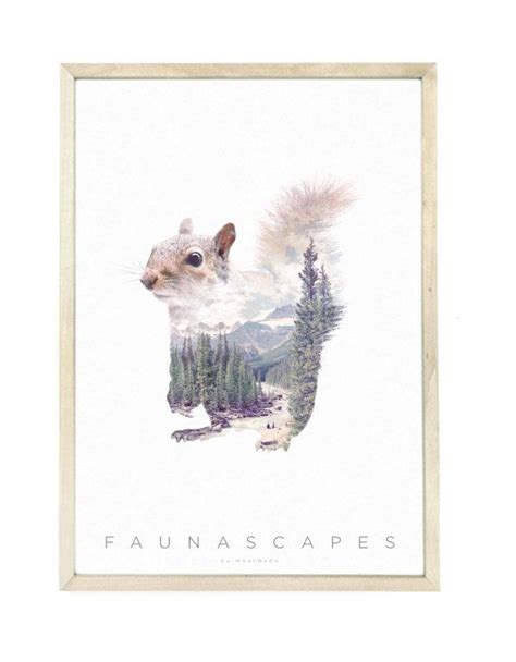 Squirrel Animal Double Exposure Art Print Faunascapes By Etsy