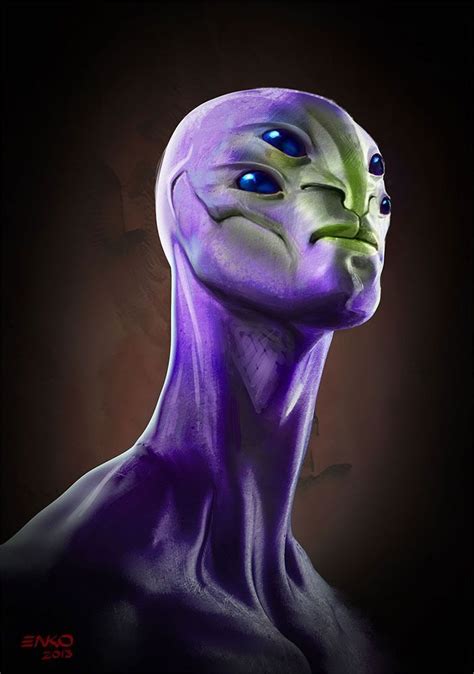 An Alien Man With Blue Eyes And Purple Skin Is Shown In This Digital