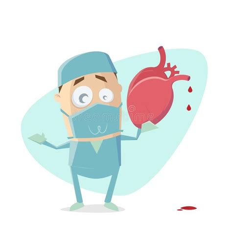 Funny Cartoon Illustration Of A Surgeon Holding A Human Heart Cartoon