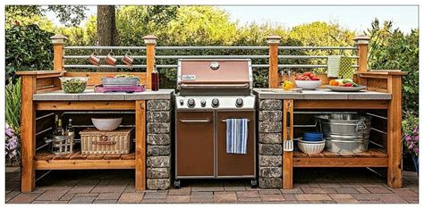 You will find designs for all style from shabby chic to rustic to outdoorsy glam. Awesome Weber grill setup. | Outdoor kitchen patio, Diy ...